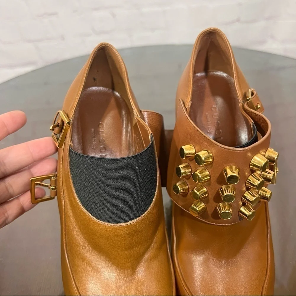 GUCCI gold studded TOM women’s ankle booties with super sexy 4” stilettos 7.5 - Picture 13 of 14